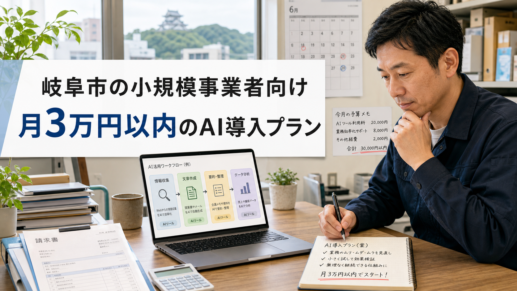 岐阜市の小規模事業者が月3万円以内で始めるAI導入プラン