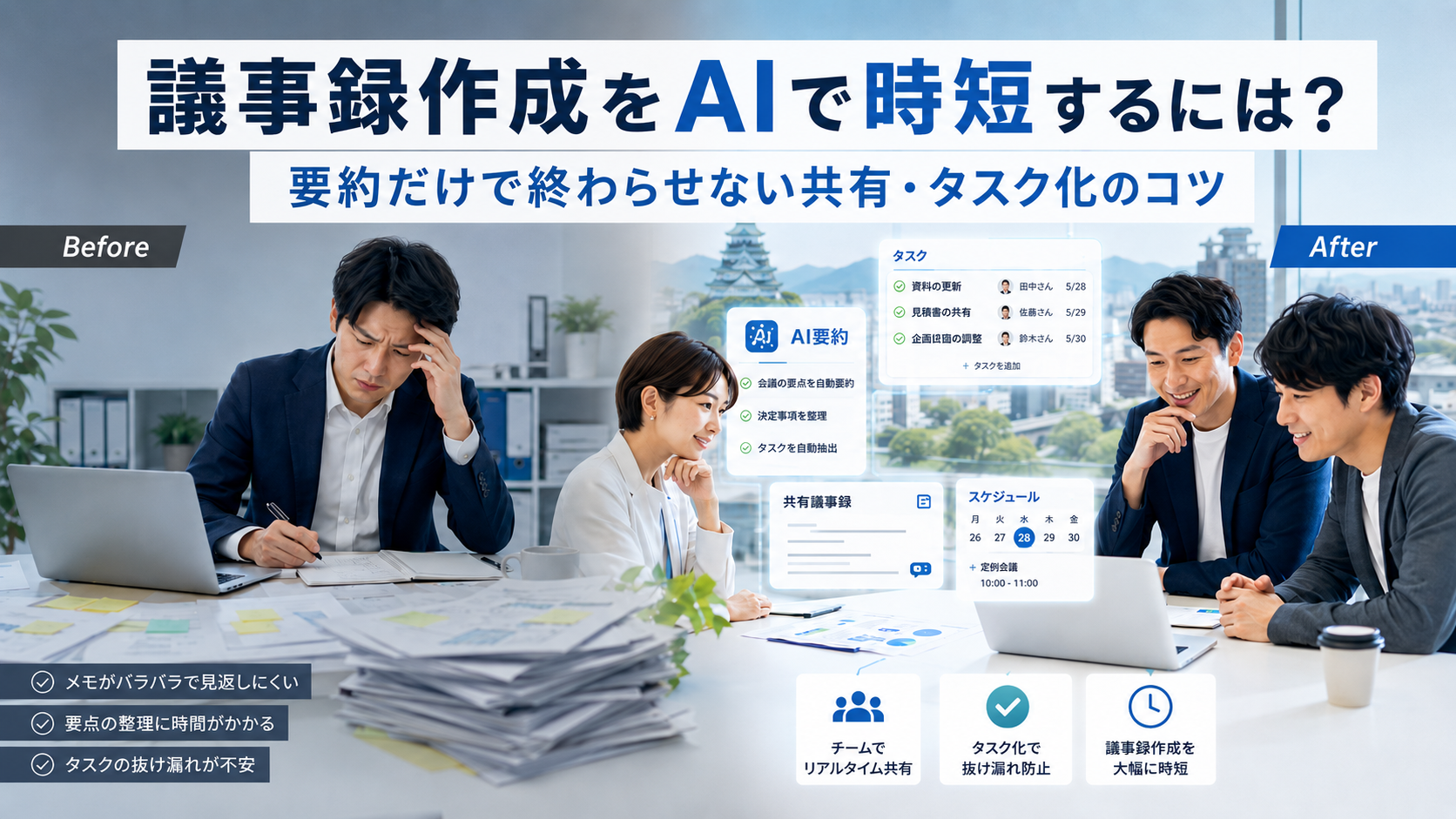 岐阜の会社で議事録作成をAIで時短するには|要約だけで終わらせない共有・タスク化のコツ
