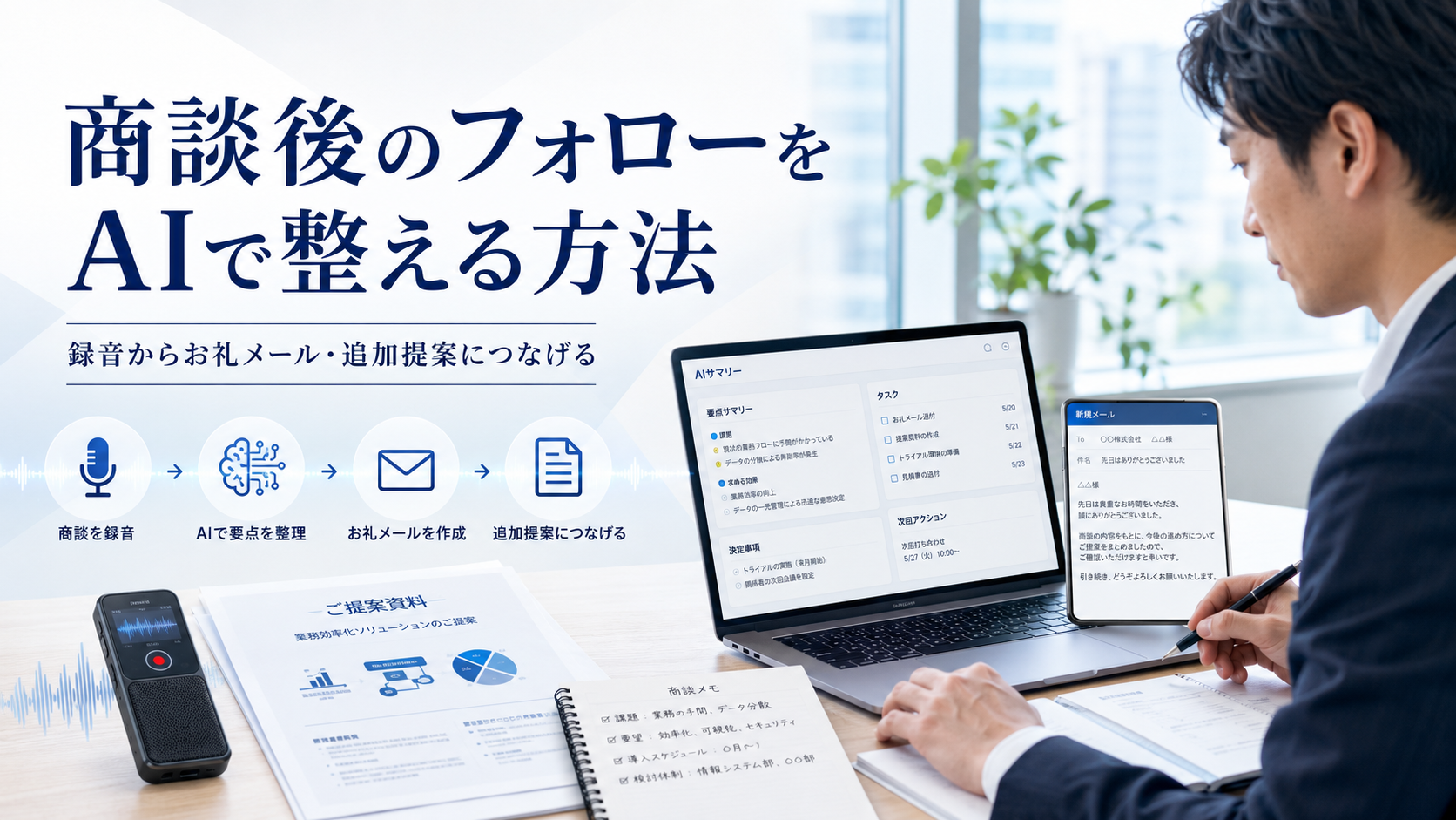 商談後のフォローをAIで整える方法|録音からお礼メール・追加提案につなげる